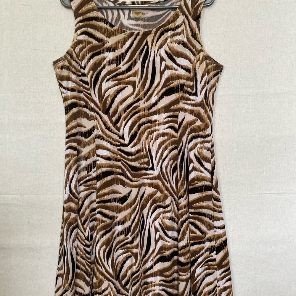 TanJay 10P  Casual Brown and Cream A-line Midi Dress